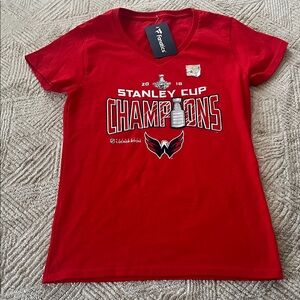 Women’s V-Neck 2018 Stanley Cup Champions Washington Capitals T-Shirt